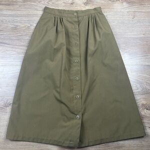 Vintage Copley Square Olive Khaki Button-Down Midi Skirt USA Union Made